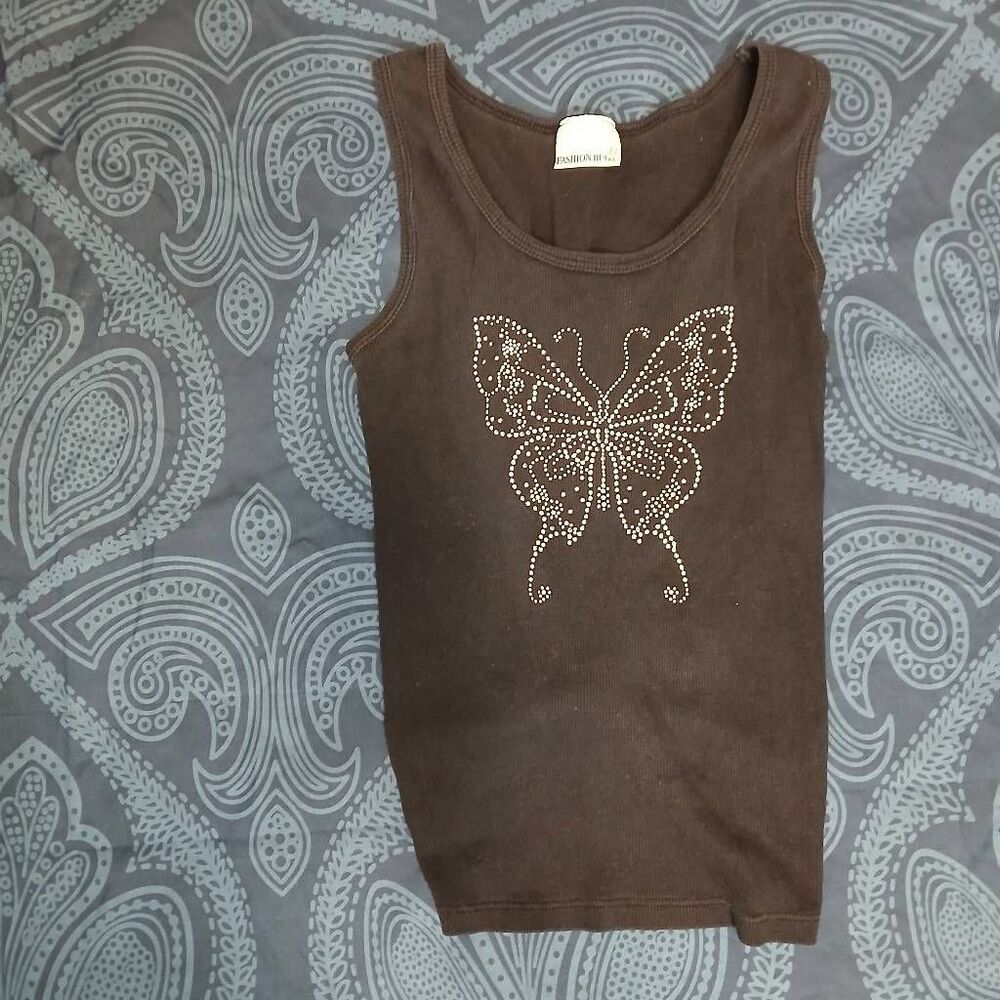 Y2k womens small Fashion bug butterfly bling bling Studded top washed black